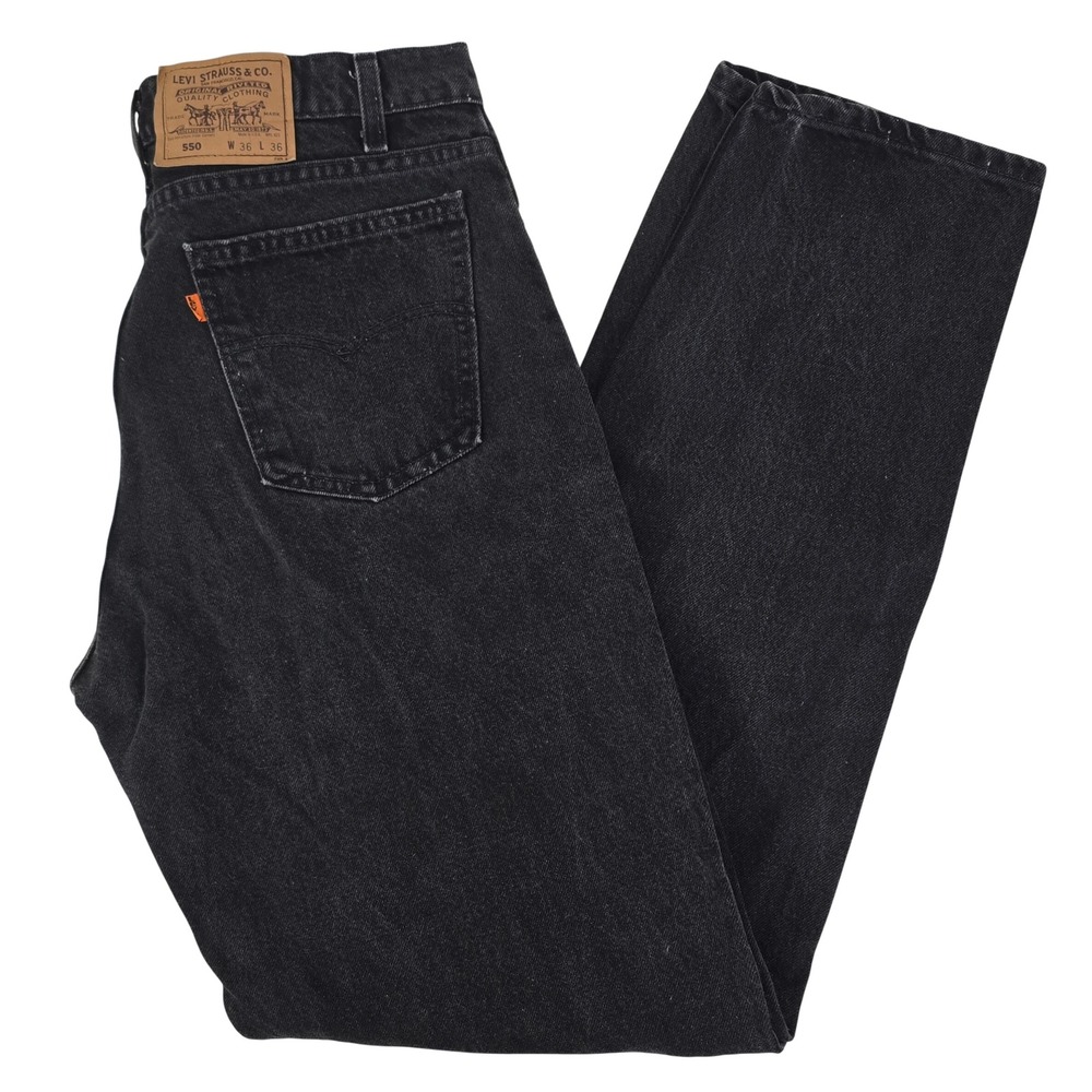 Levi 550 Relaxed Fit Tapered Jeans Mens 36x36 Black Orange Tab Made in USA 90s